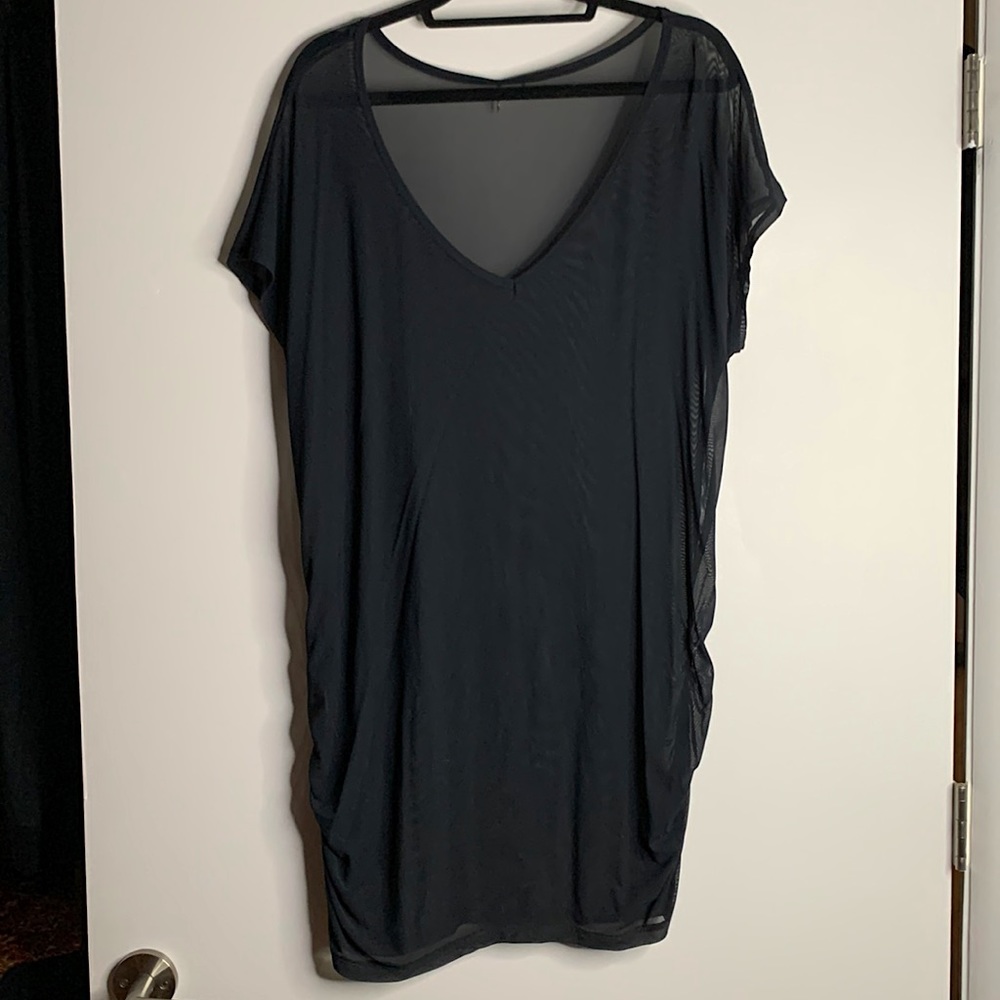 Anne Cole Luxury High end Mesh Beach Cover Up with Ruched Side Detail V Neck